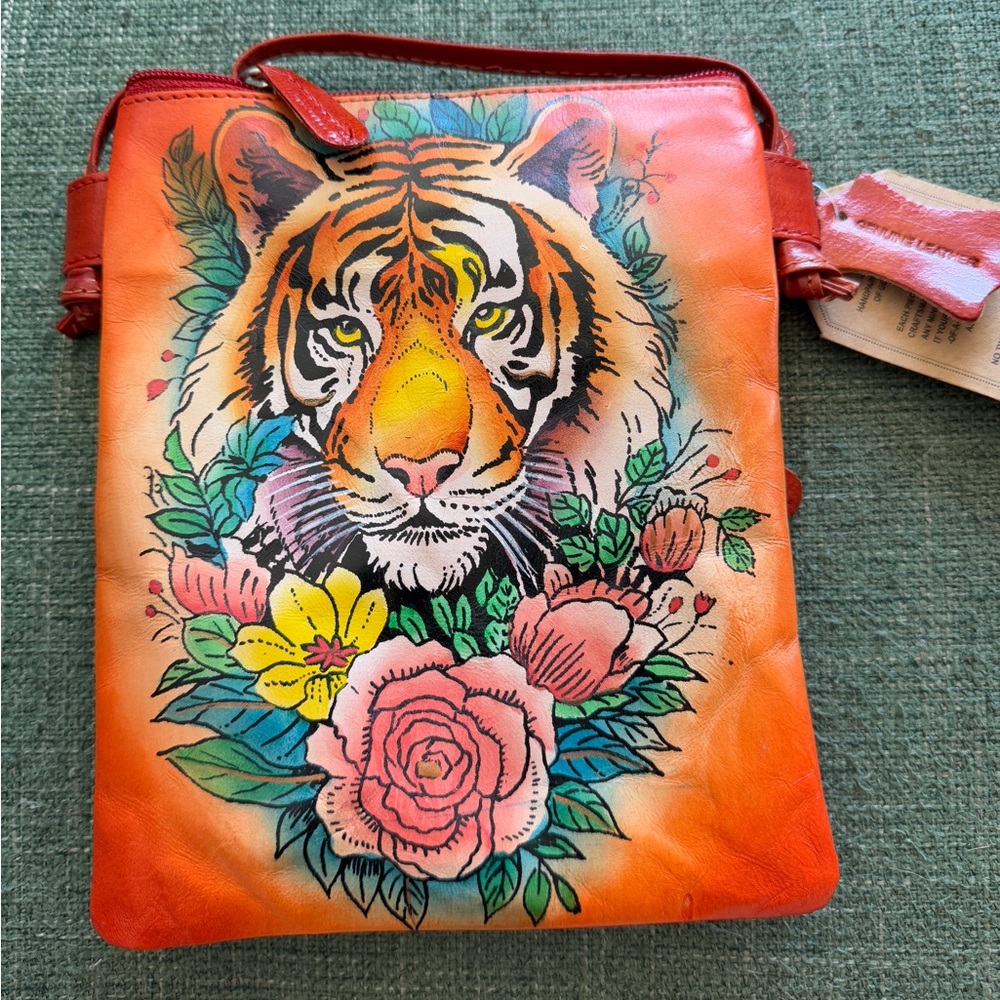 Hand Painted Leather Tiger Purse